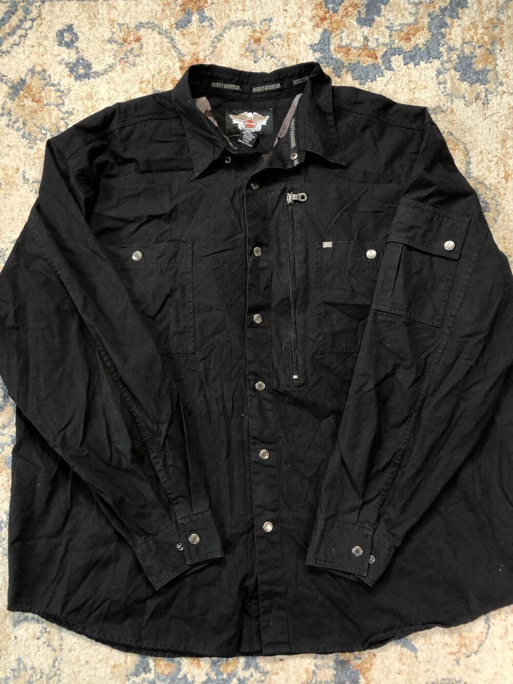 Harley-Davidson Shirt Womens 3XL Black Snap Front Long Sleeve Vented Biker